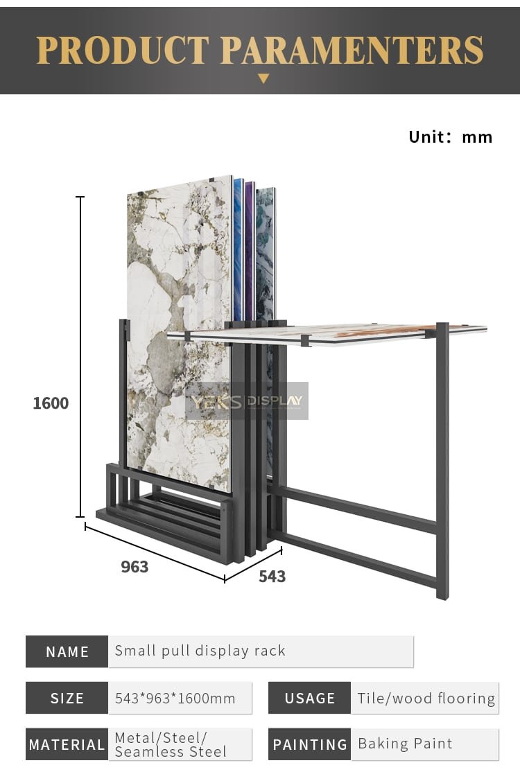 Small pull out rotatable tile showcase