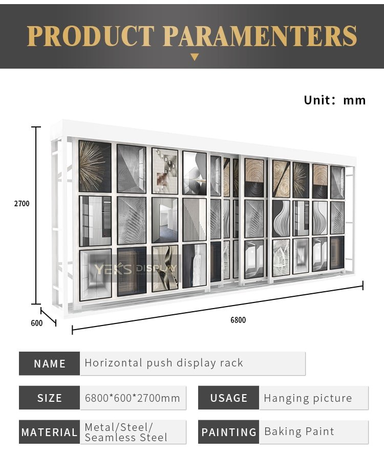 Flat push type Hanging Painting art display racks