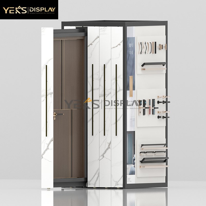 Push-pull type wooden door with iron frame display stand