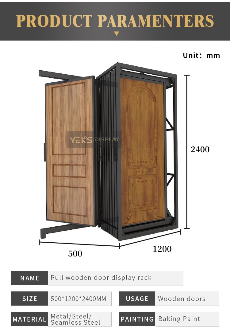 Wooden door sample pull out rotating display stands