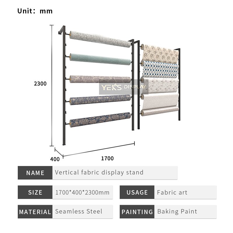 Vertical fabric rug rolling display rack