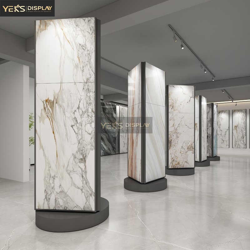 stone marble rotating display showcase manufacturer