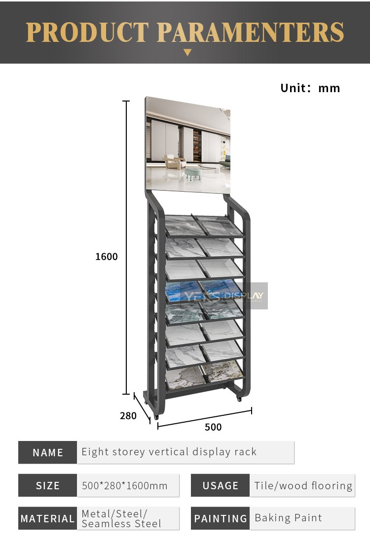 Présentoirs verticaux d'échantillons de carreaux de sol en bois