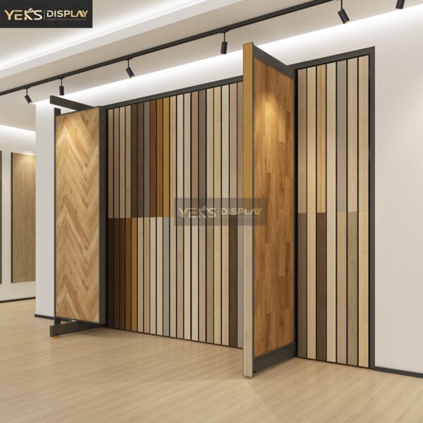 Wood Floor Sliding Metal Shelves for Showroom